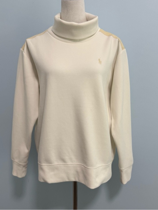 Polo Ralph Lauren Sweaters - POLO RALPH LAUREN Women White Turtleneck Pullover Leather Shoulder Panels Sz M